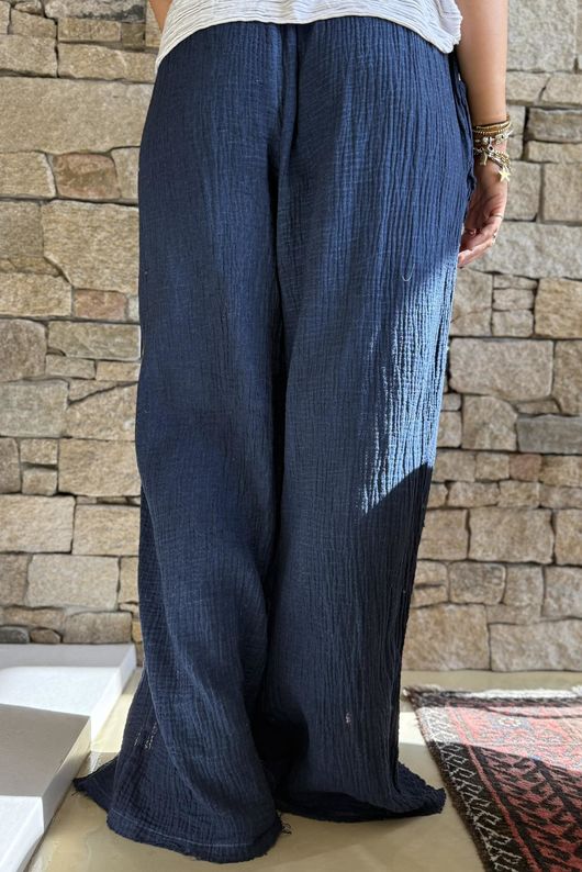 Rustic Nature Bubble Cotton Split Kick Pant Washed Navy
